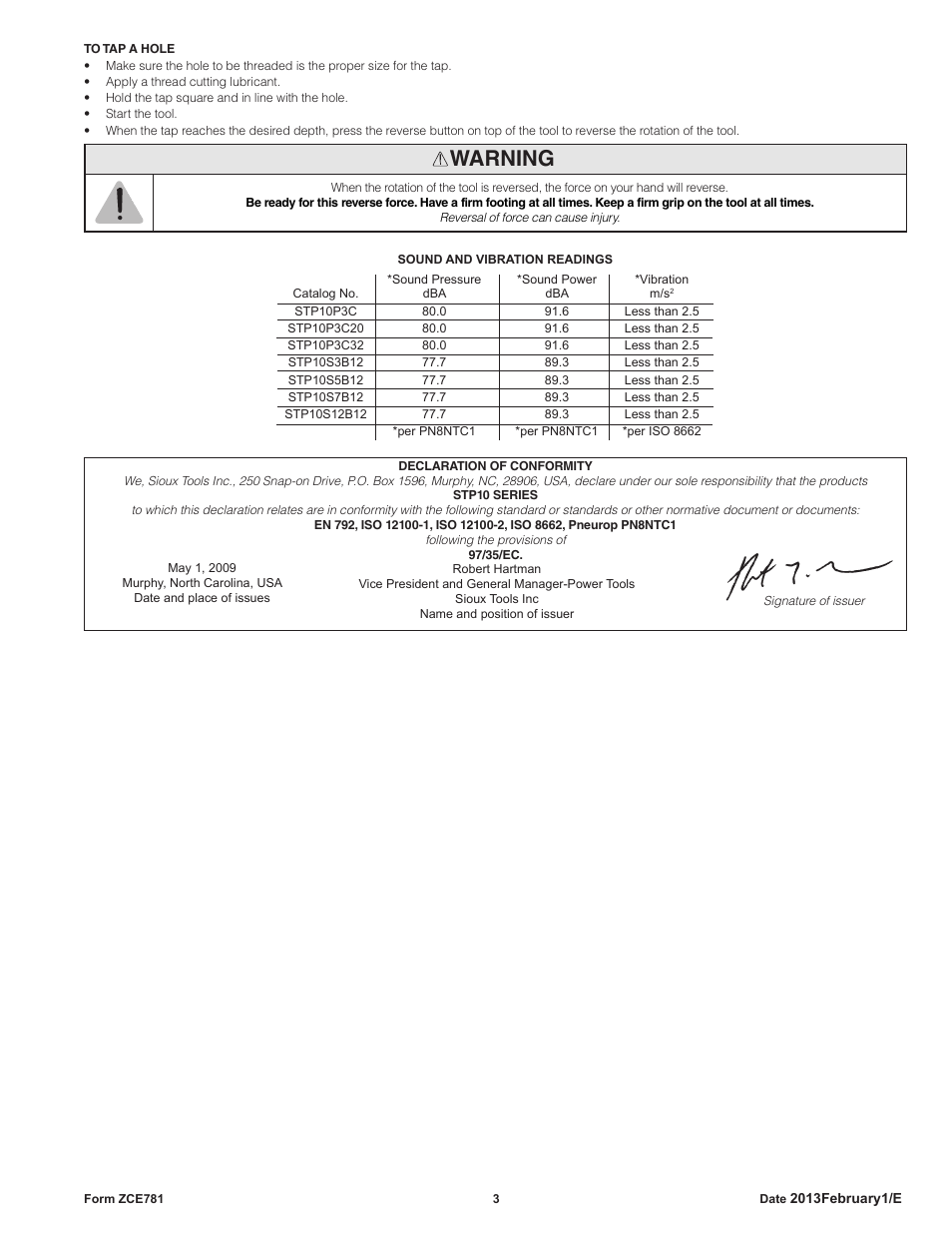 Warning | Sioux Tools STP10 User Manual | Page 3 / 25