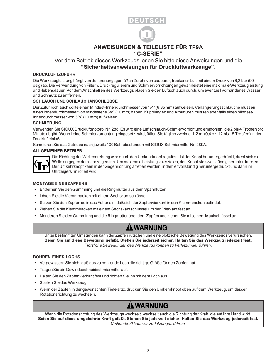 Sioux Tools TP9A User Manual | Page 3 / 19