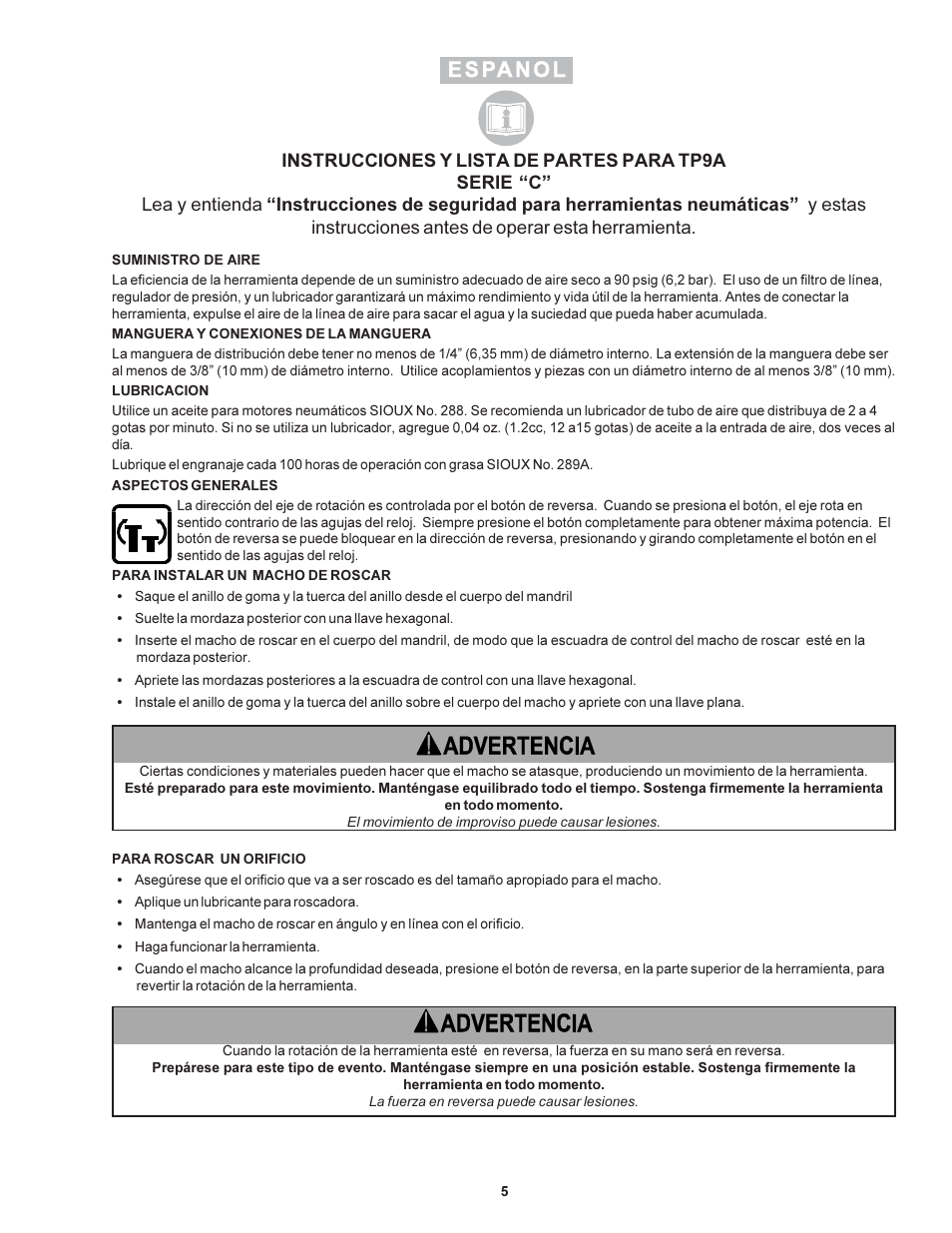 Sioux Tools TP9A User Manual | Page 5 / 19