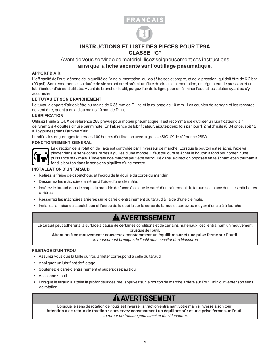 Sioux Tools TP9A User Manual | Page 9 / 19
