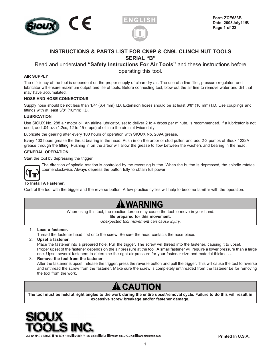 Sioux Tools CN9L User Manual | 25 pages