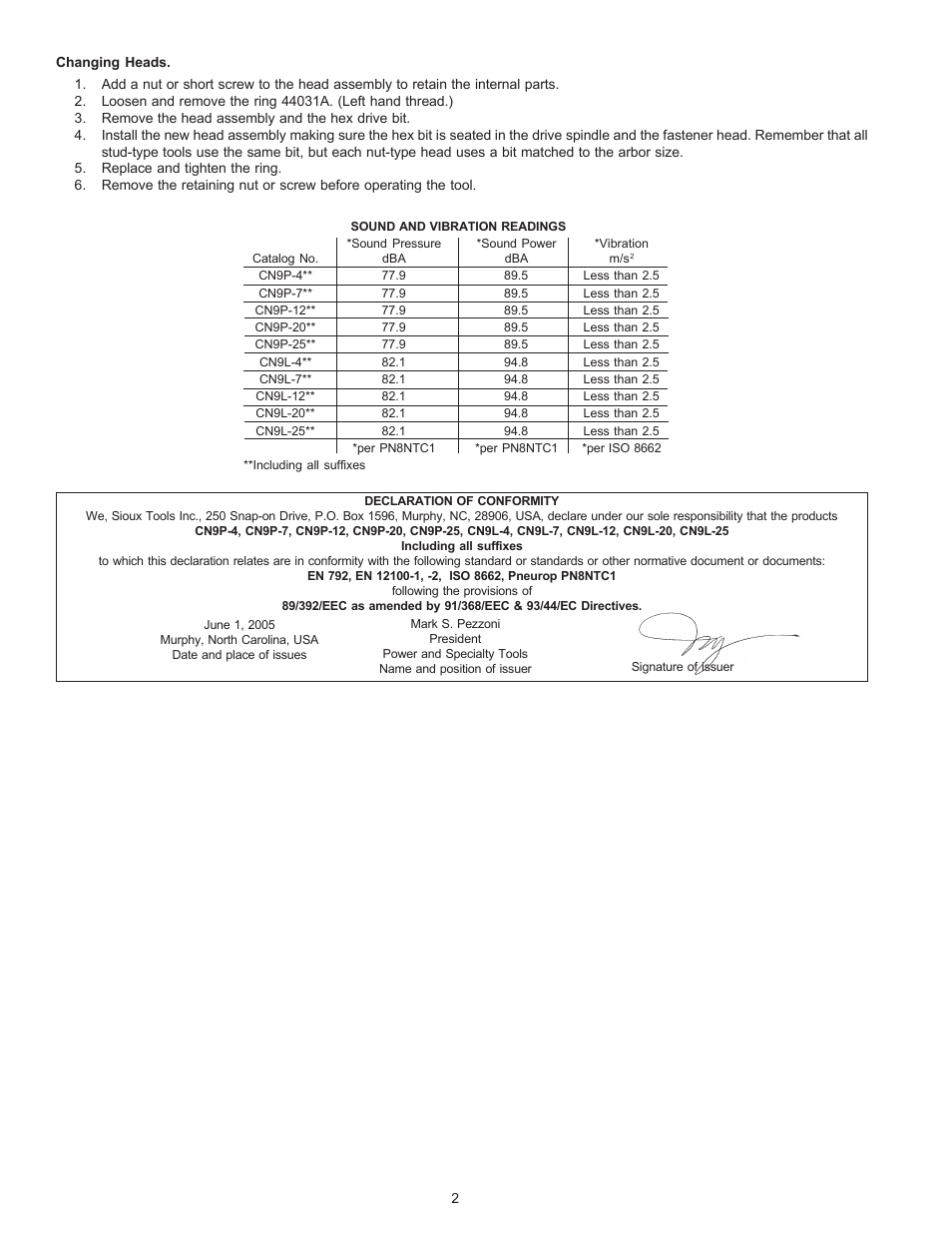 Sioux Tools CN9L User Manual | Page 2 / 25