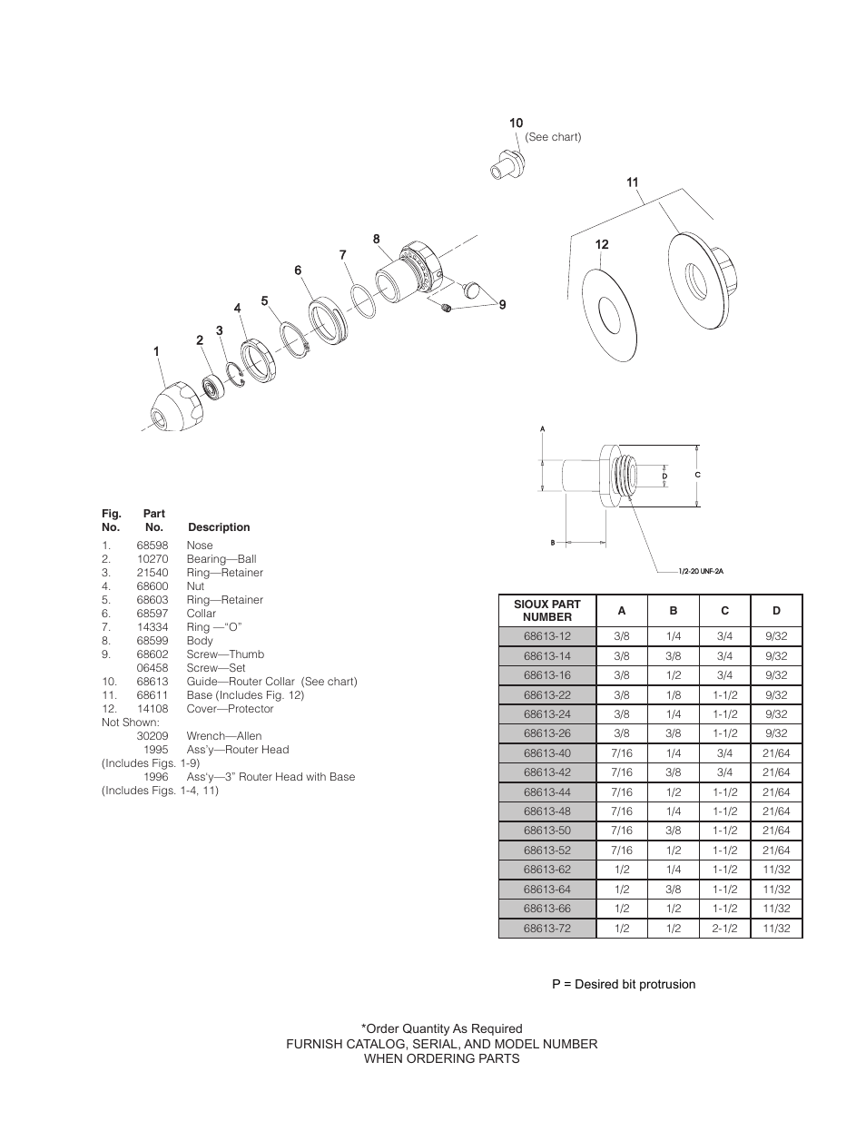Parts list for srt10s series routers serial“a | Sioux Tools SRT10S User Manual | Page 24 / 27