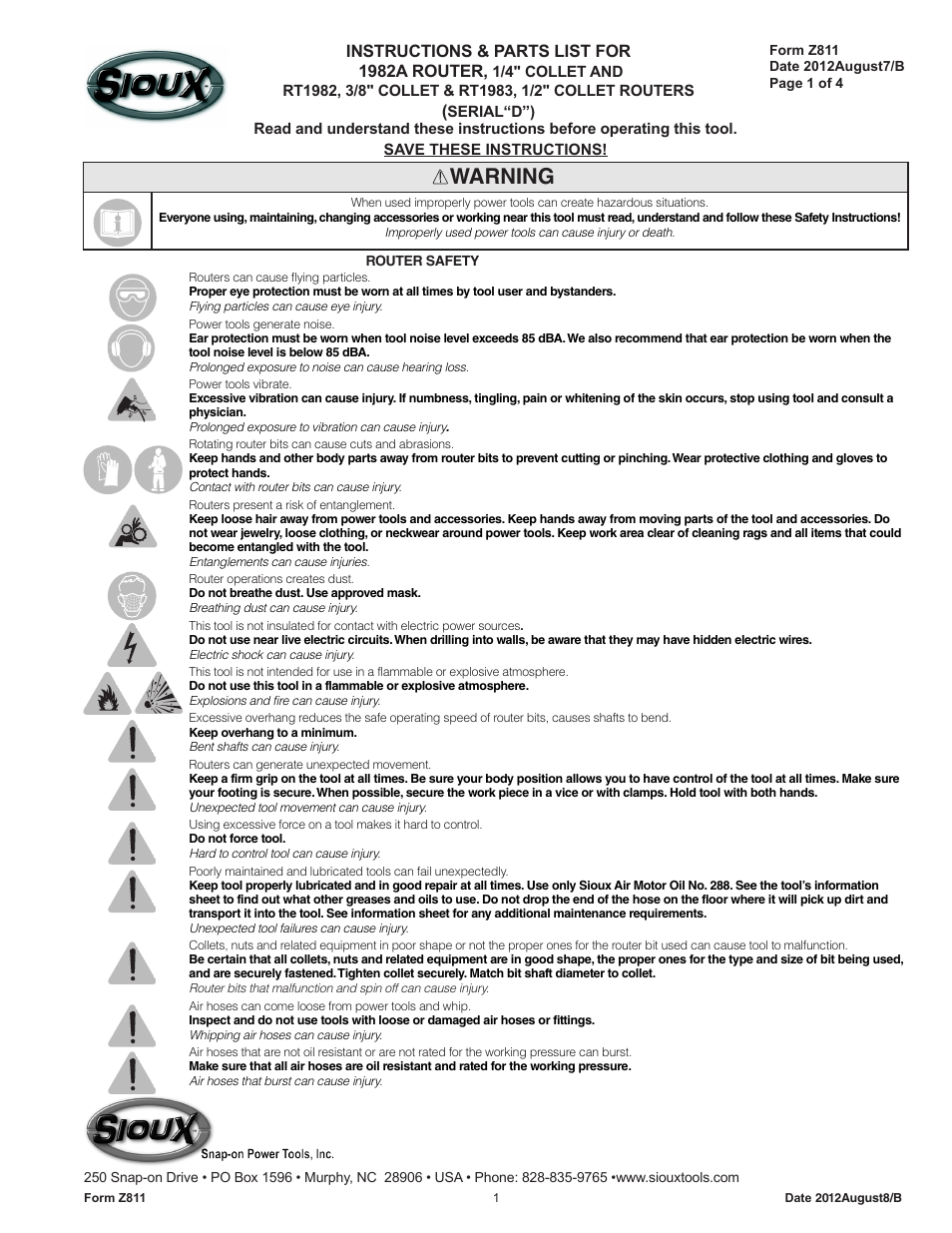 Sioux Tools 1982A User Manual | 5 pages