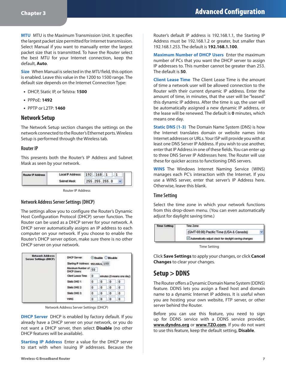 Setup > ddns, Advanced configuration, Network setup | Linksys WRT54G2 User Manual | Page 11 / 51