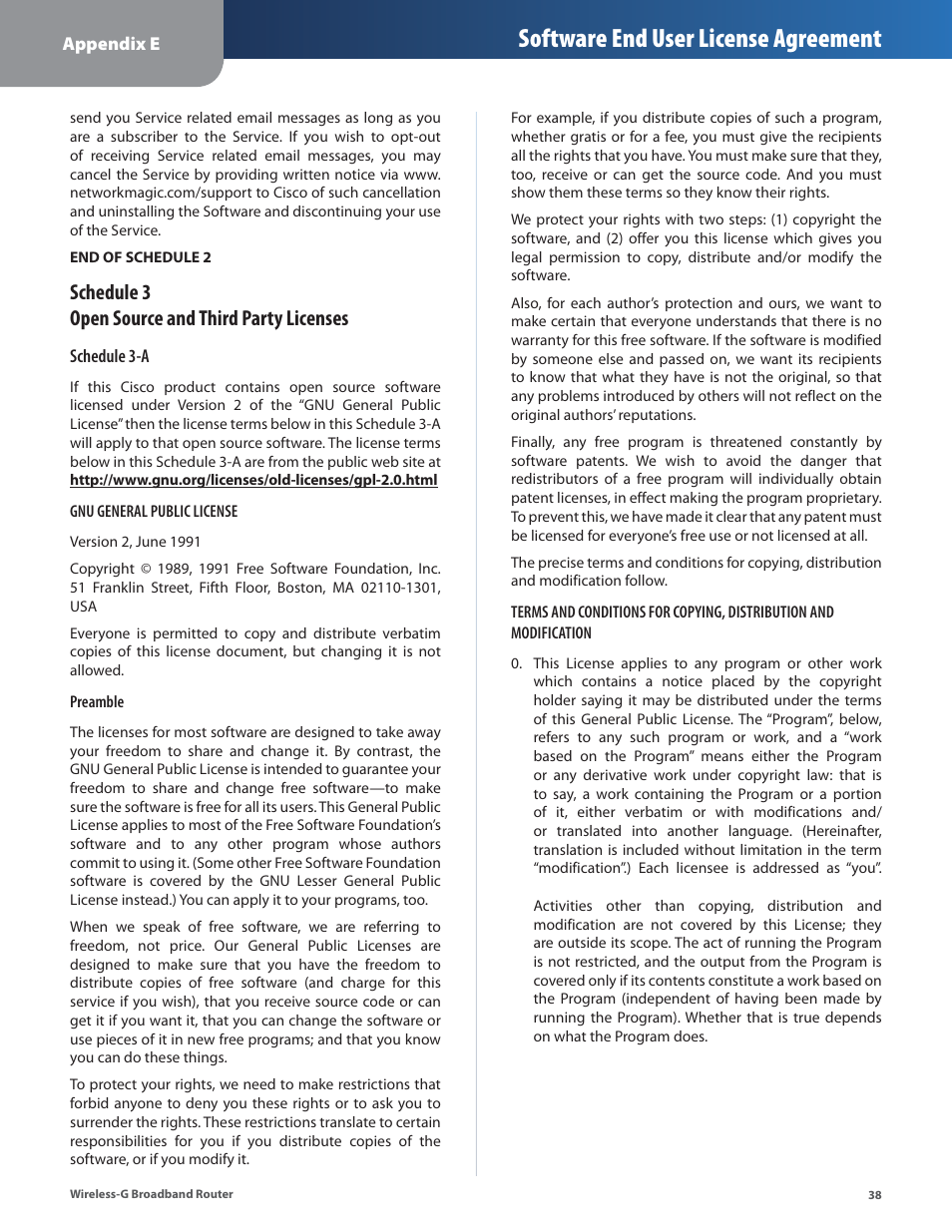 Software end user license agreement, Schedule 3 open source and third party licenses | Linksys WRT54G2 User Manual | Page 42 / 51