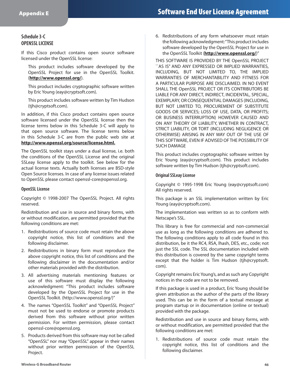 Software end user license agreement | Linksys WRT54G2 User Manual | Page 50 / 51