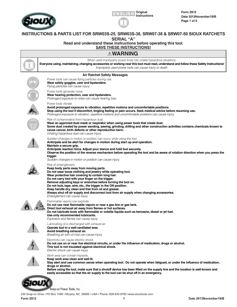 Sioux Tools SRW07-50 User Manual | 7 pages