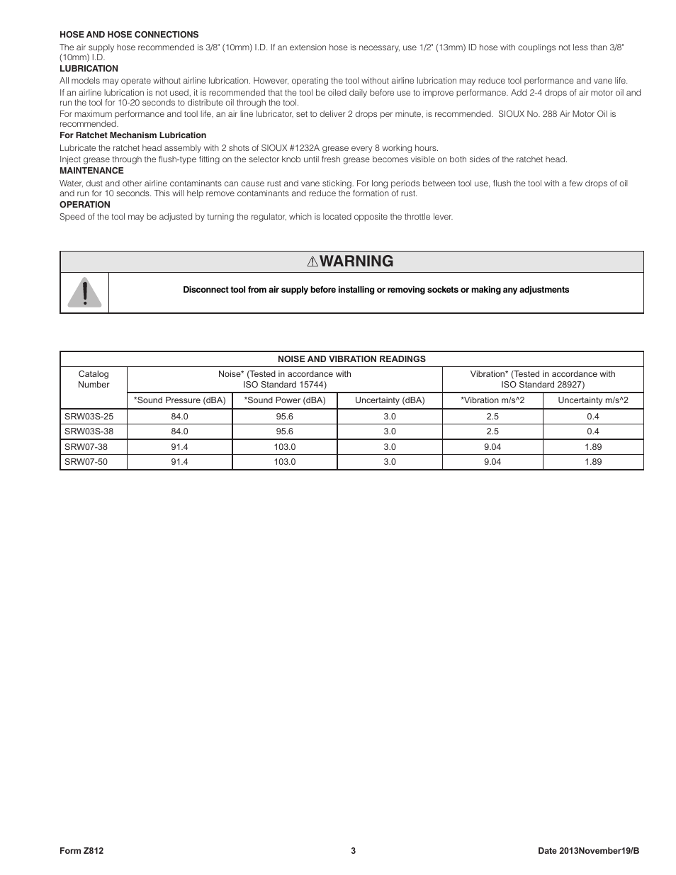 Warning | Sioux Tools SRW07-50 User Manual | Page 3 / 7