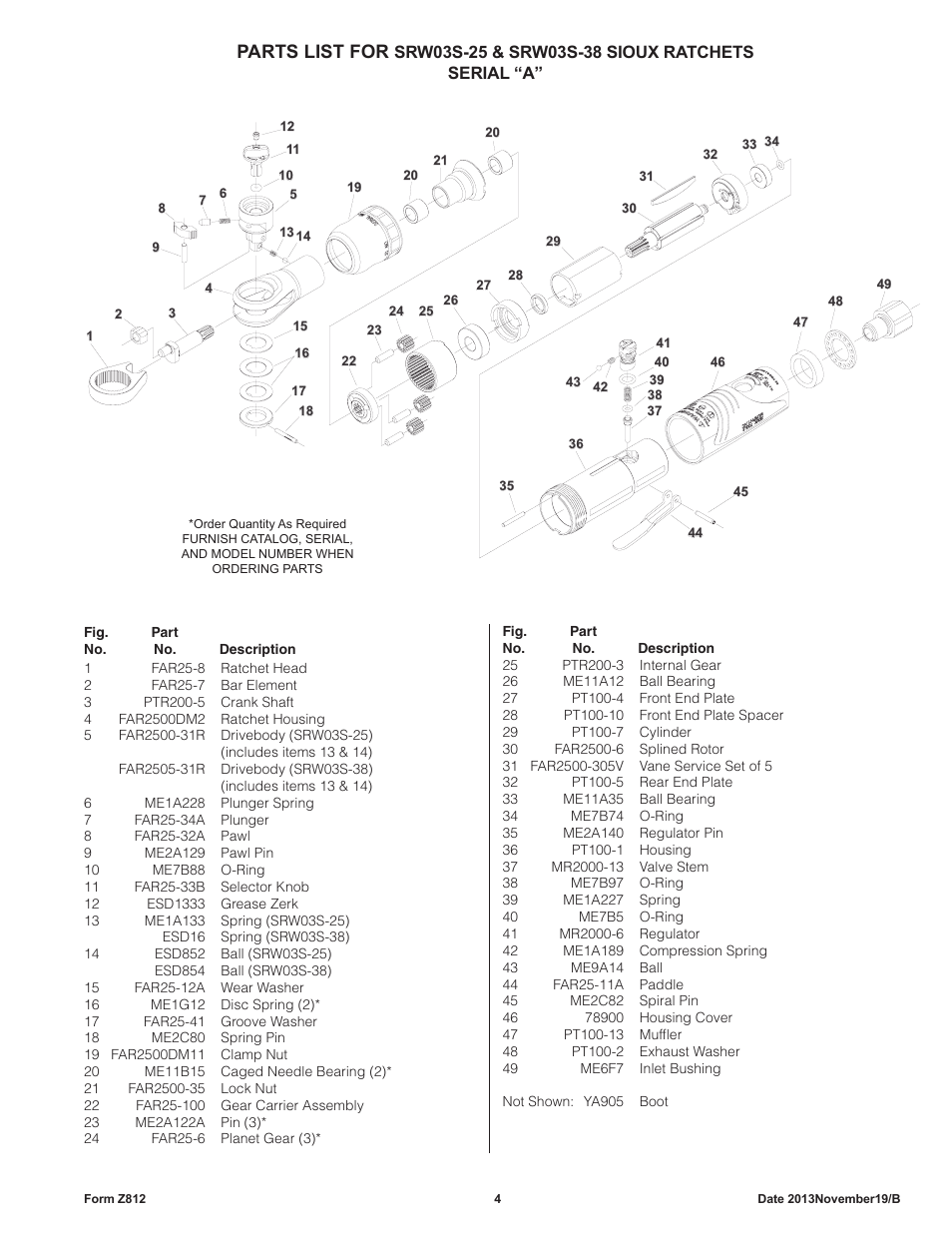 Parts list for | Sioux Tools SRW07-50 User Manual | Page 4 / 7