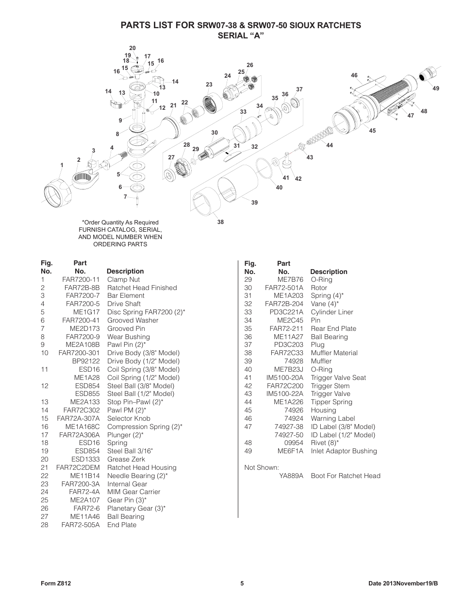 Parts list for | Sioux Tools SRW07-50 User Manual | Page 5 / 7