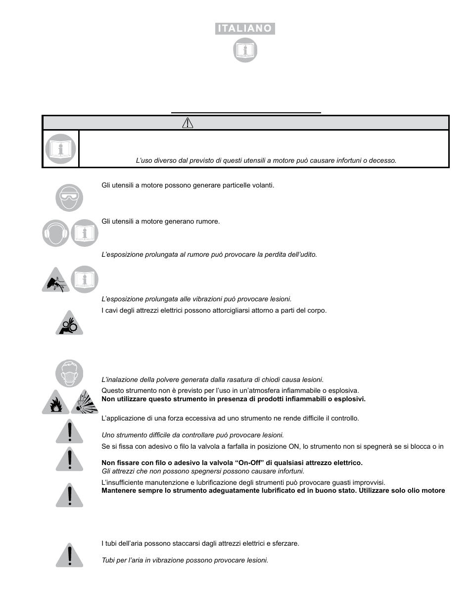 Avvertimento | Sioux Tools SRS10S STRAIGHT User Manual | Page 10 / 25