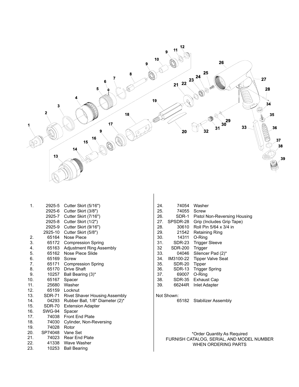 Parts list for srs10p series pistol rivet shavers | Sioux Tools SRS10S STRAIGHT User Manual | Page 22 / 25