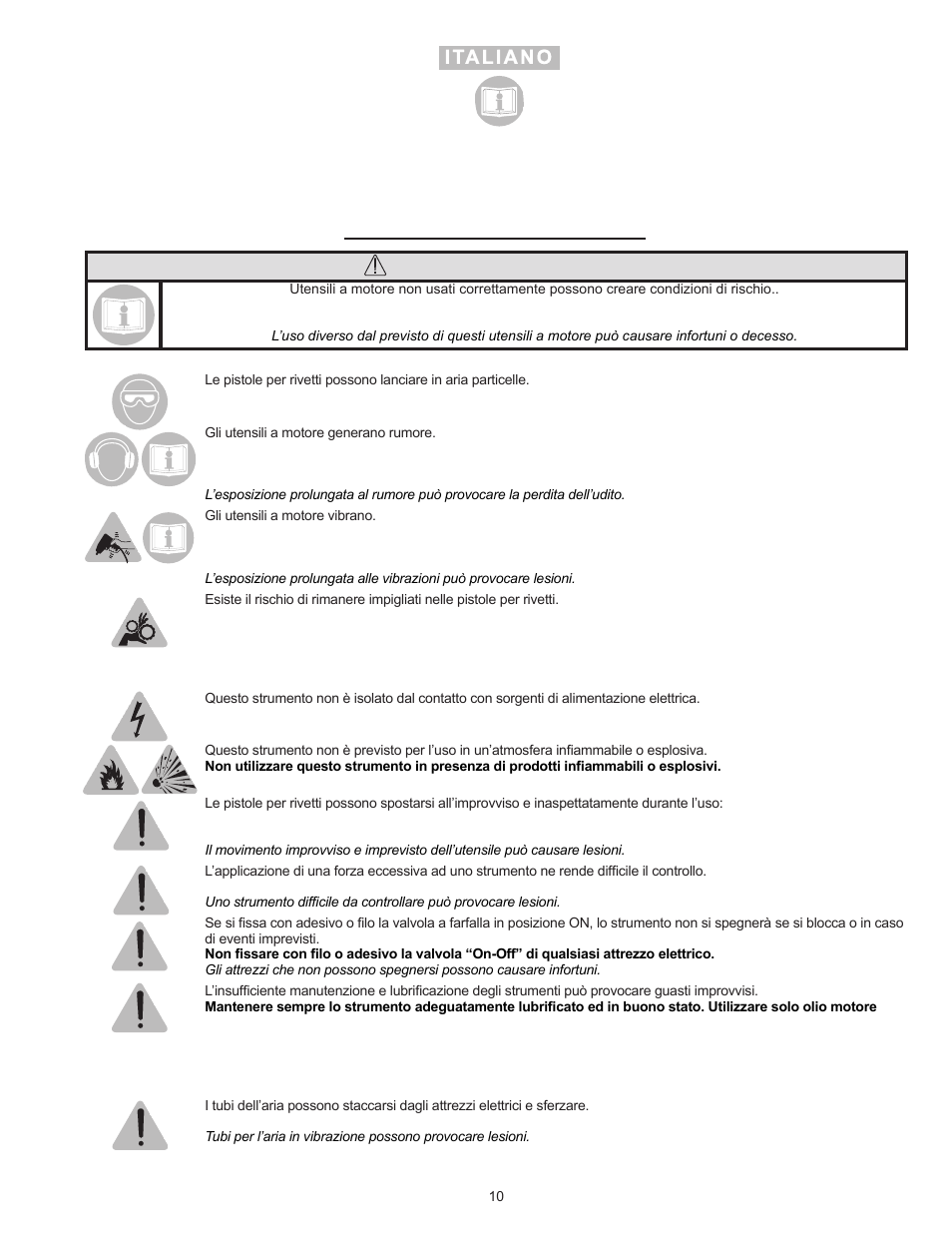 Avvertimento | Sioux Tools SSR6P25 User Manual | Page 10 / 25