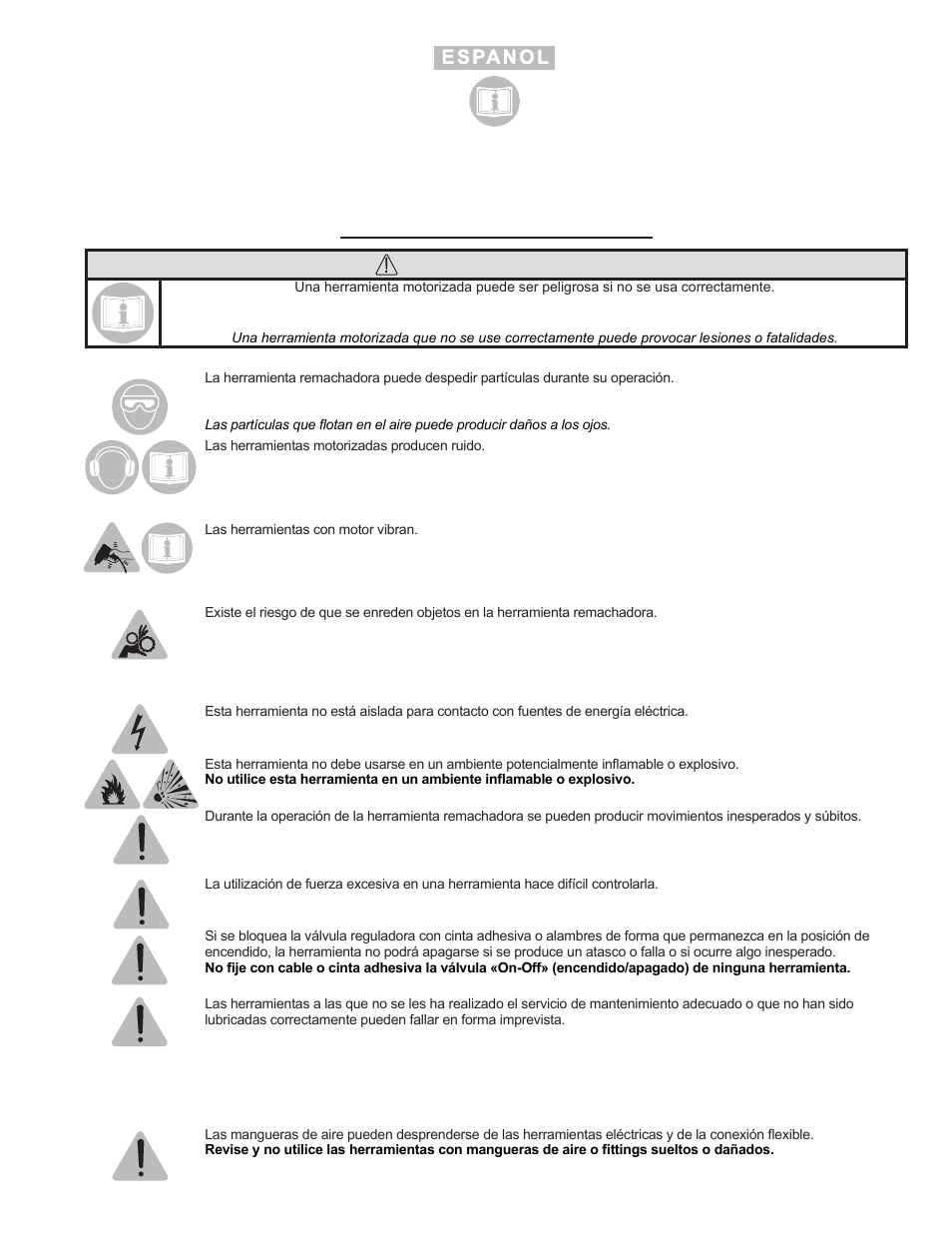Advertencia | Sioux Tools SSR6P25 User Manual | Page 7 / 25
