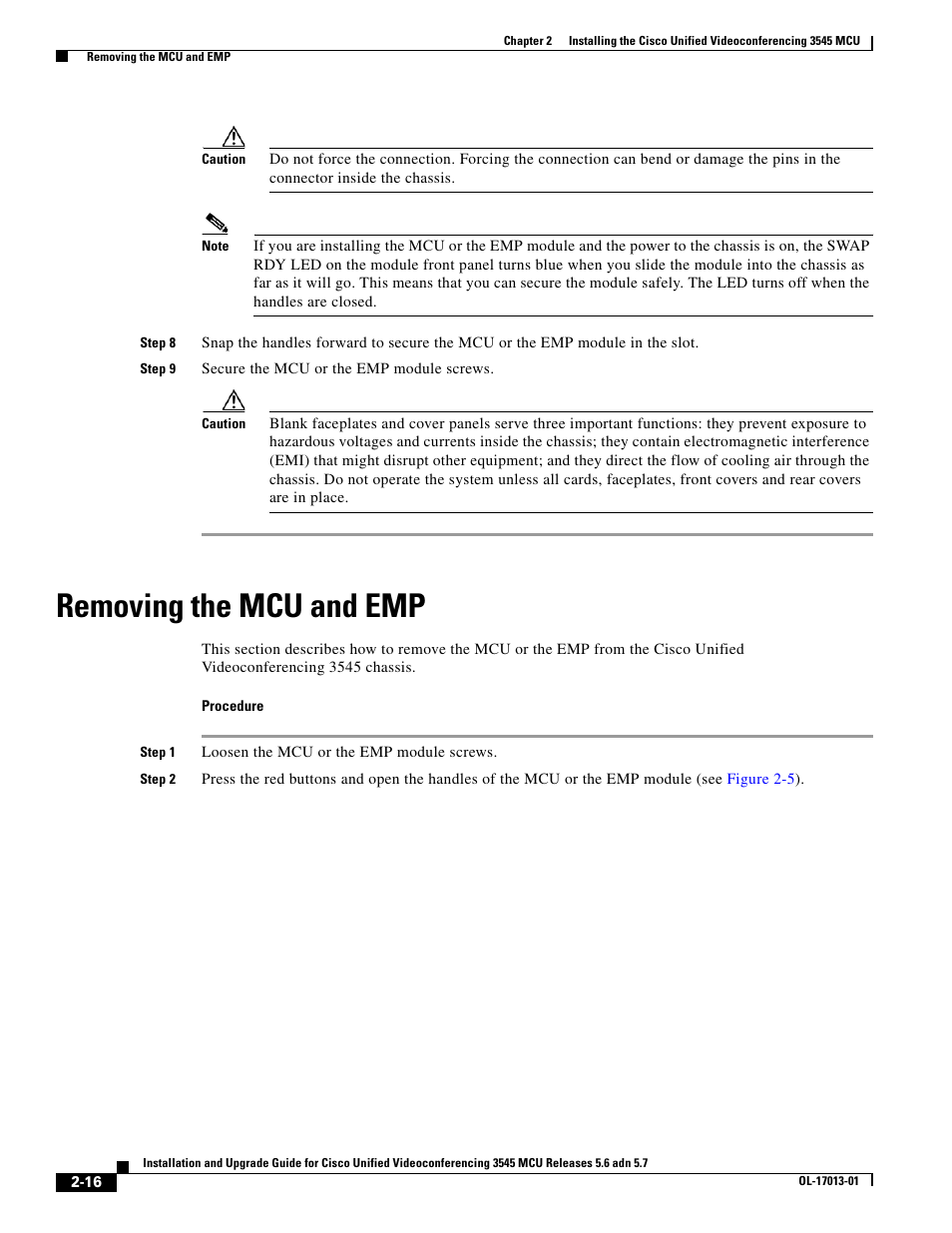 Removing the mcu and emp | Cisco 3545 MCU User Manual | Page 22 / 56