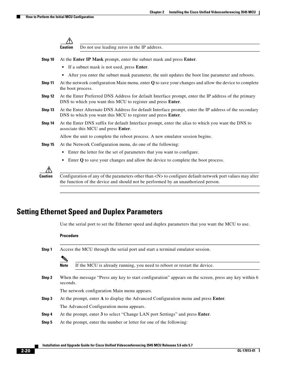 Setting ethernet speed and duplex parameters | Cisco 3545 MCU User Manual | Page 26 / 56