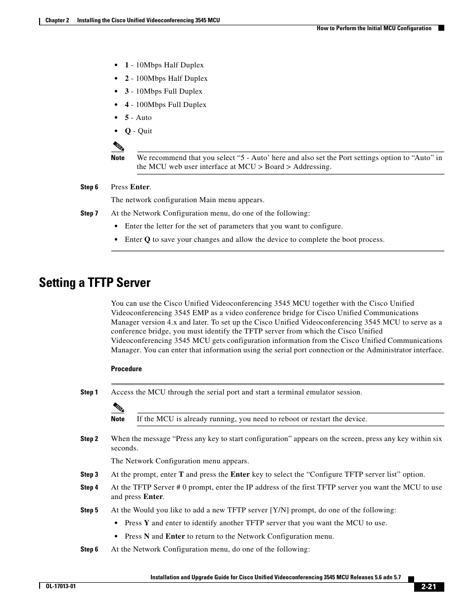 Setting a tftp server | Cisco 3545 MCU User Manual | Page 27 / 56