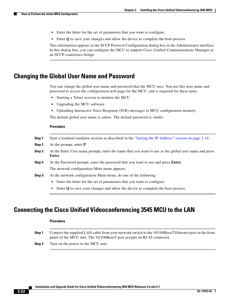 Changing the global user name and password | Cisco 3545 MCU User Manual | Page 28 / 56