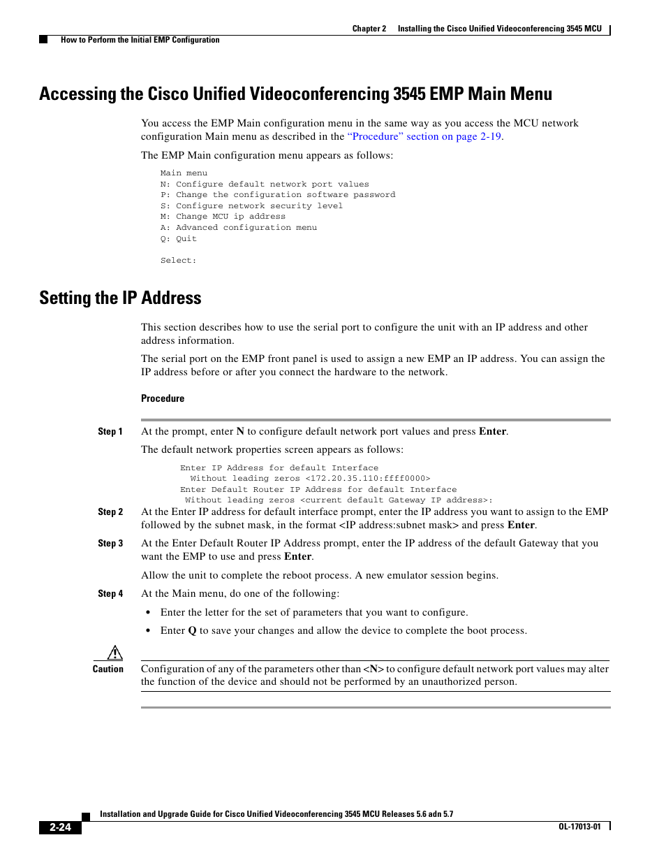 Setting the ip address | Cisco 3545 MCU User Manual | Page 30 / 56