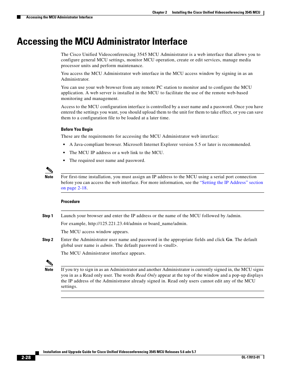 Accessing the mcu administrator interface | Cisco 3545 MCU User Manual | Page 34 / 56