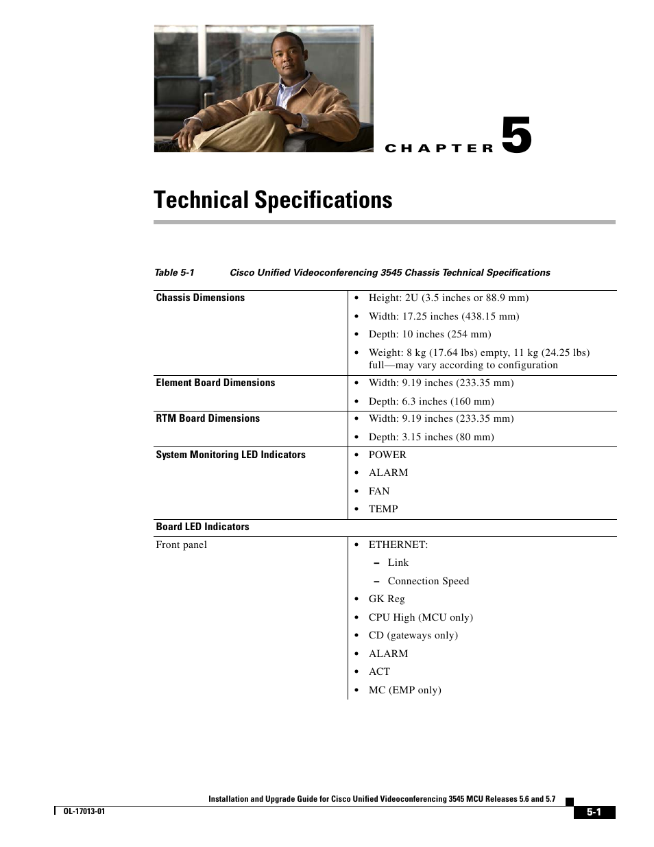 Technical specifications, C h a p t e r | Cisco 3545 MCU User Manual | Page 43 / 56