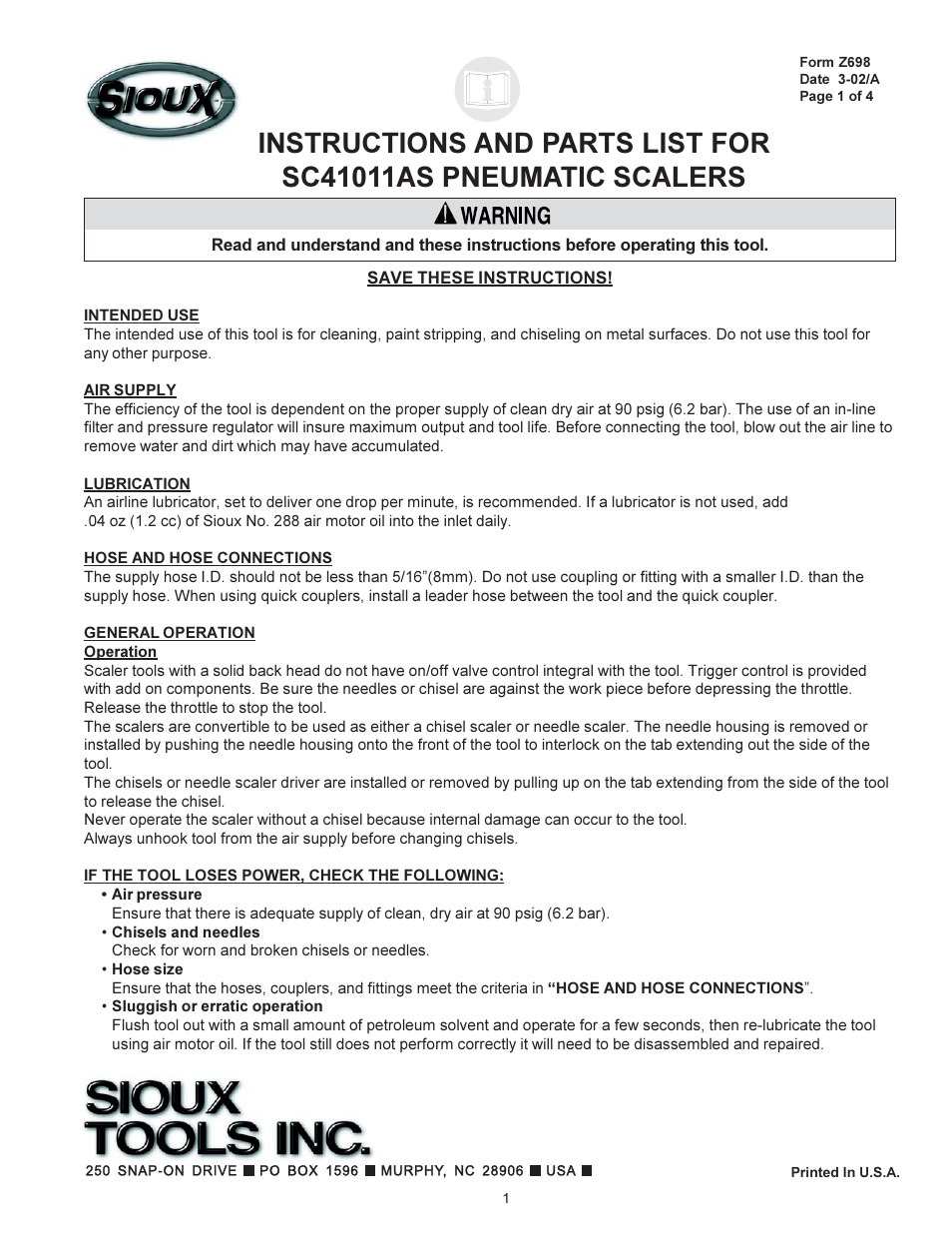 Sioux Tools SC41011AS User Manual | 4 pages