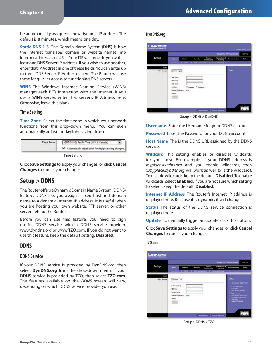 Setup > ddns, Advanced configuration, Ddns | Cisco WRT110 User Manual | Page 12 / 48