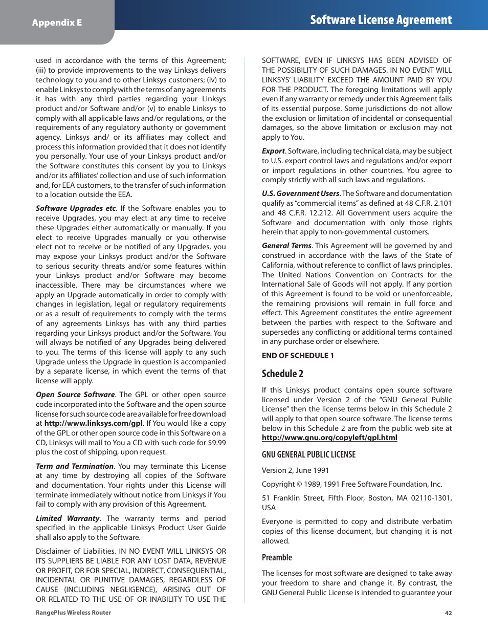 Software license agreement, Schedule 2 | Cisco WRT110 User Manual | Page 43 / 48