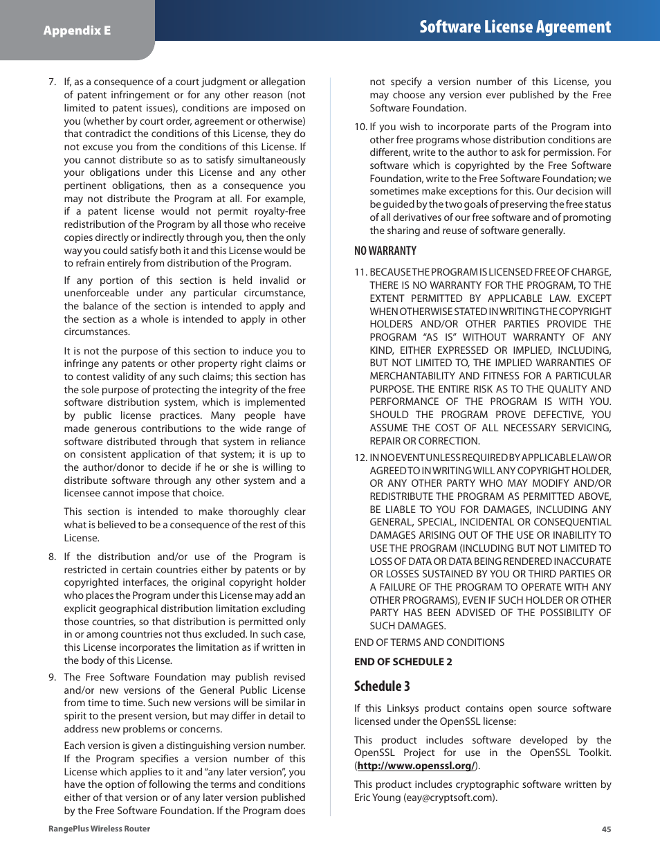 Software license agreement, Schedule 3 | Cisco WRT110 User Manual | Page 46 / 48