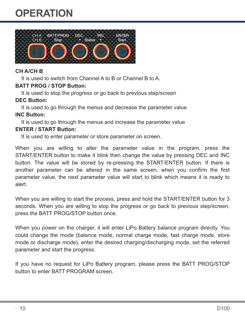 页 12, Operation | SkyRC D100 Charger User Manual | Page 12 / 30