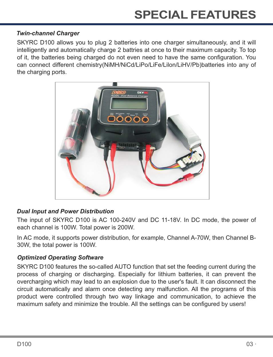 Special features | SkyRC D100 Charger User Manual | Page 5 / 30