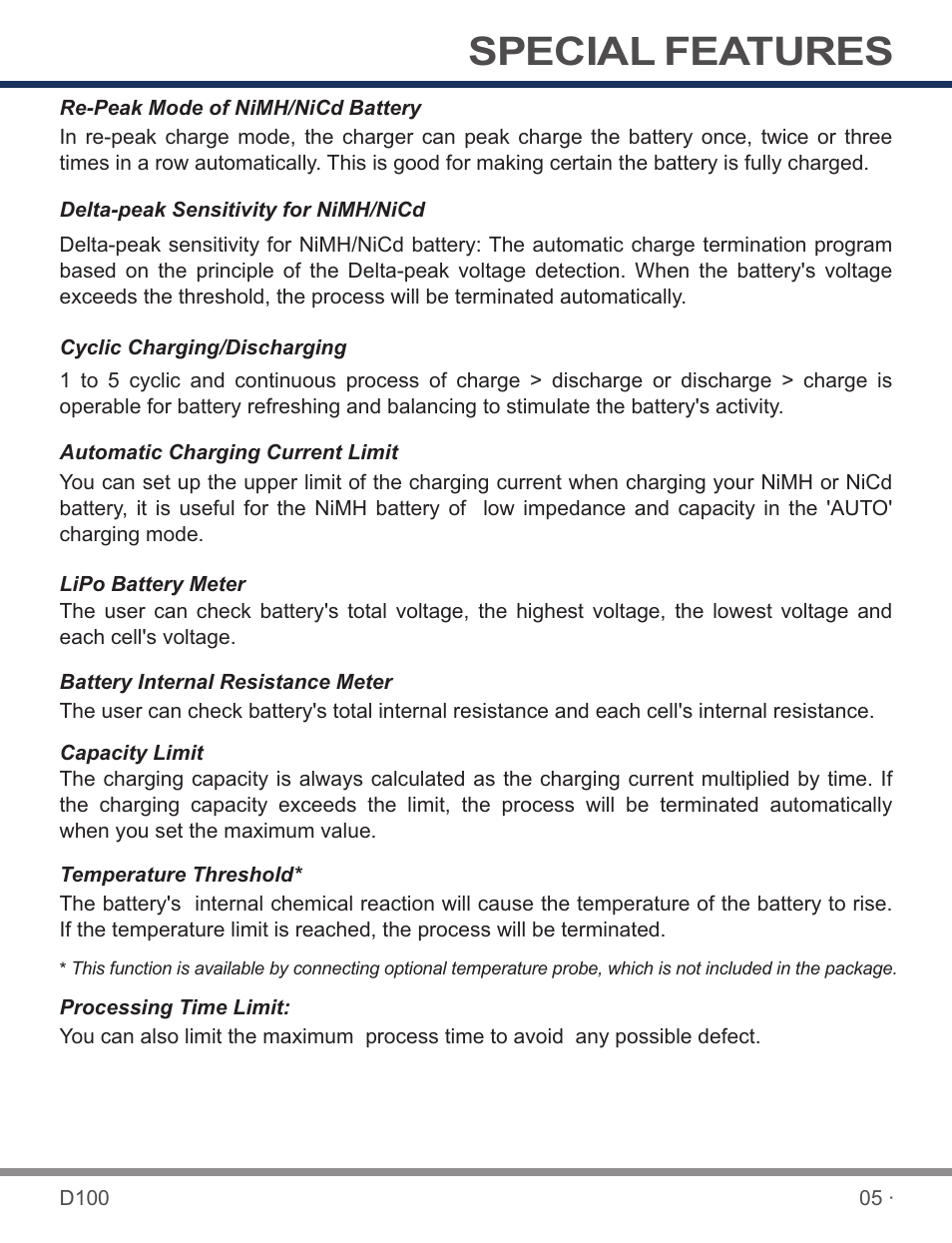 Special features | SkyRC D100 Charger User Manual | Page 7 / 30