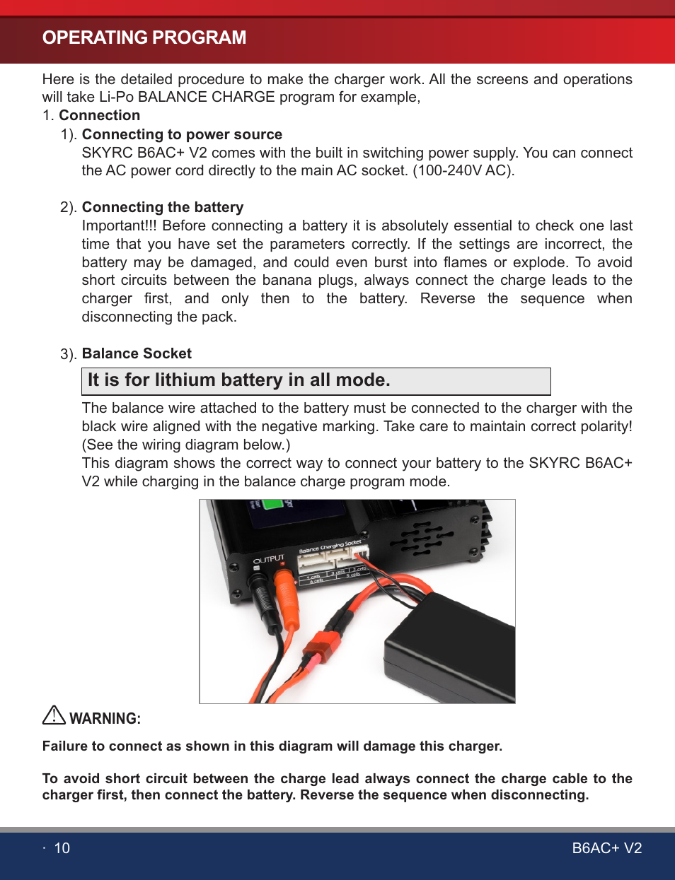 页 12, Operating program, It is for lithium battery in all mode | SkyRC B6AC+ V2 Charger User Manual | Page 12 / 28