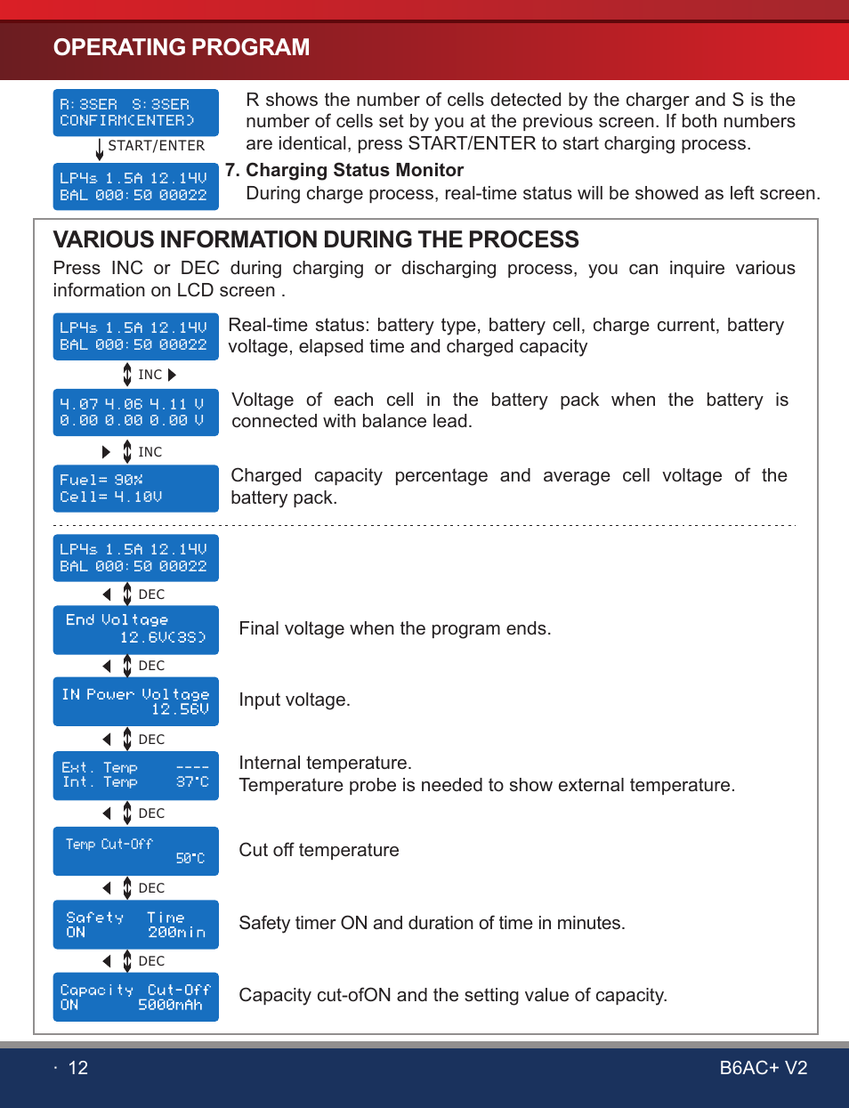 页 14, Operating program, Various information during the process | SkyRC B6AC+ V2 Charger User Manual | Page 14 / 28