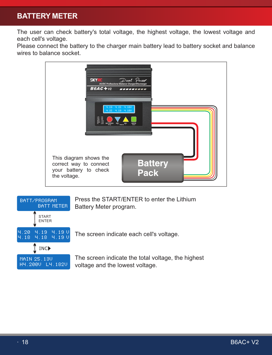 页 20, Battery pack, Battery meter | SkyRC B6AC+ V2 Charger User Manual | Page 20 / 28