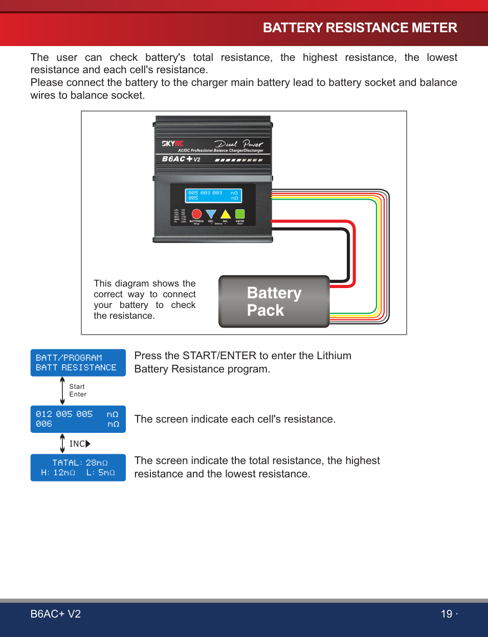 页 21, Battery pack, Battery resistance meter | SkyRC B6AC+ V2 Charger User Manual | Page 21 / 28