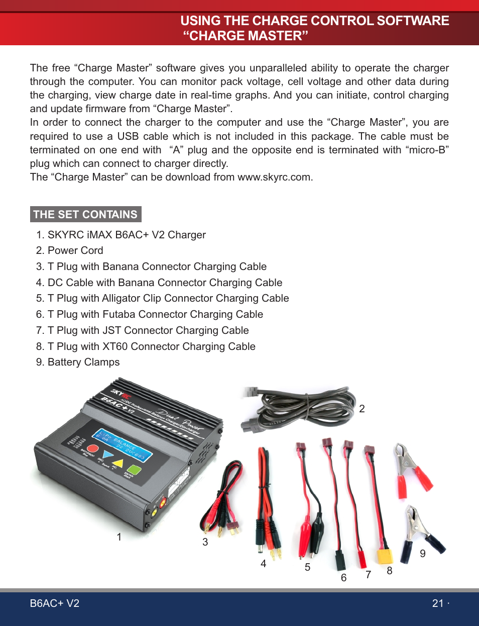 页 23, Using the charge control software “charge master | SkyRC B6AC+ V2 Charger User Manual | Page 23 / 28