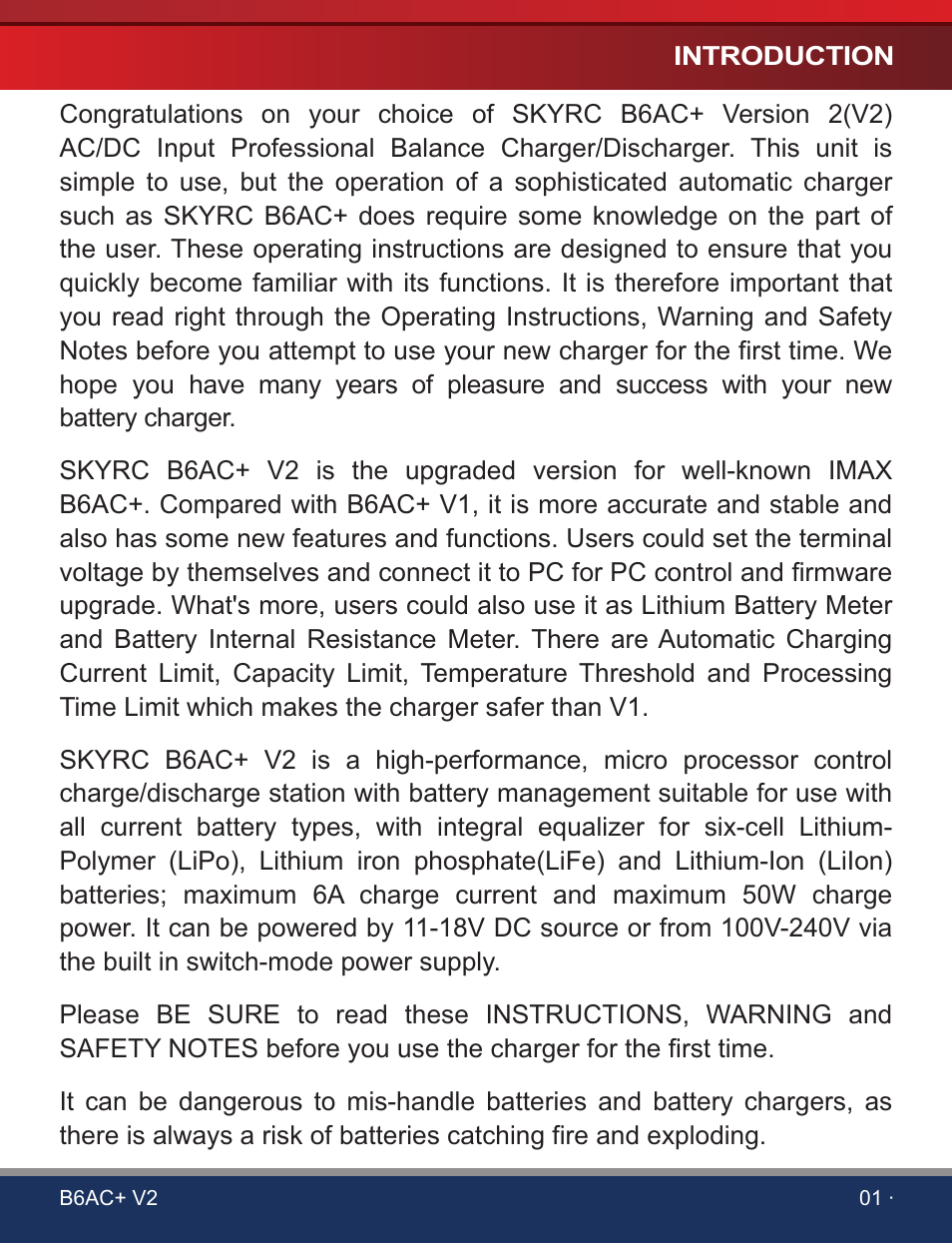 SkyRC B6AC+ V2 Charger User Manual | Page 3 / 28