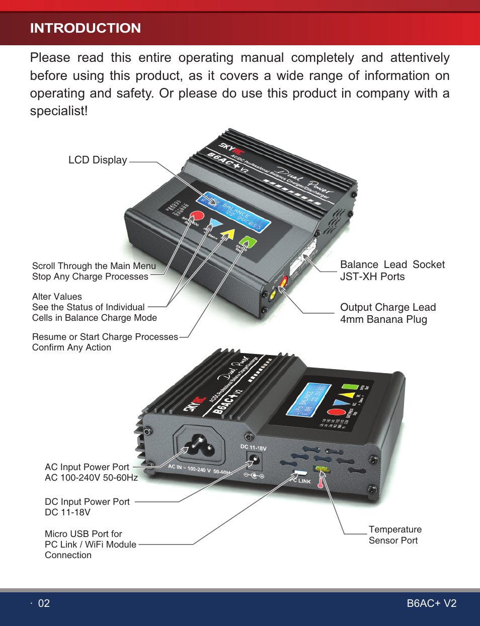 Introduction | SkyRC B6AC+ V2 Charger User Manual | Page 4 / 28