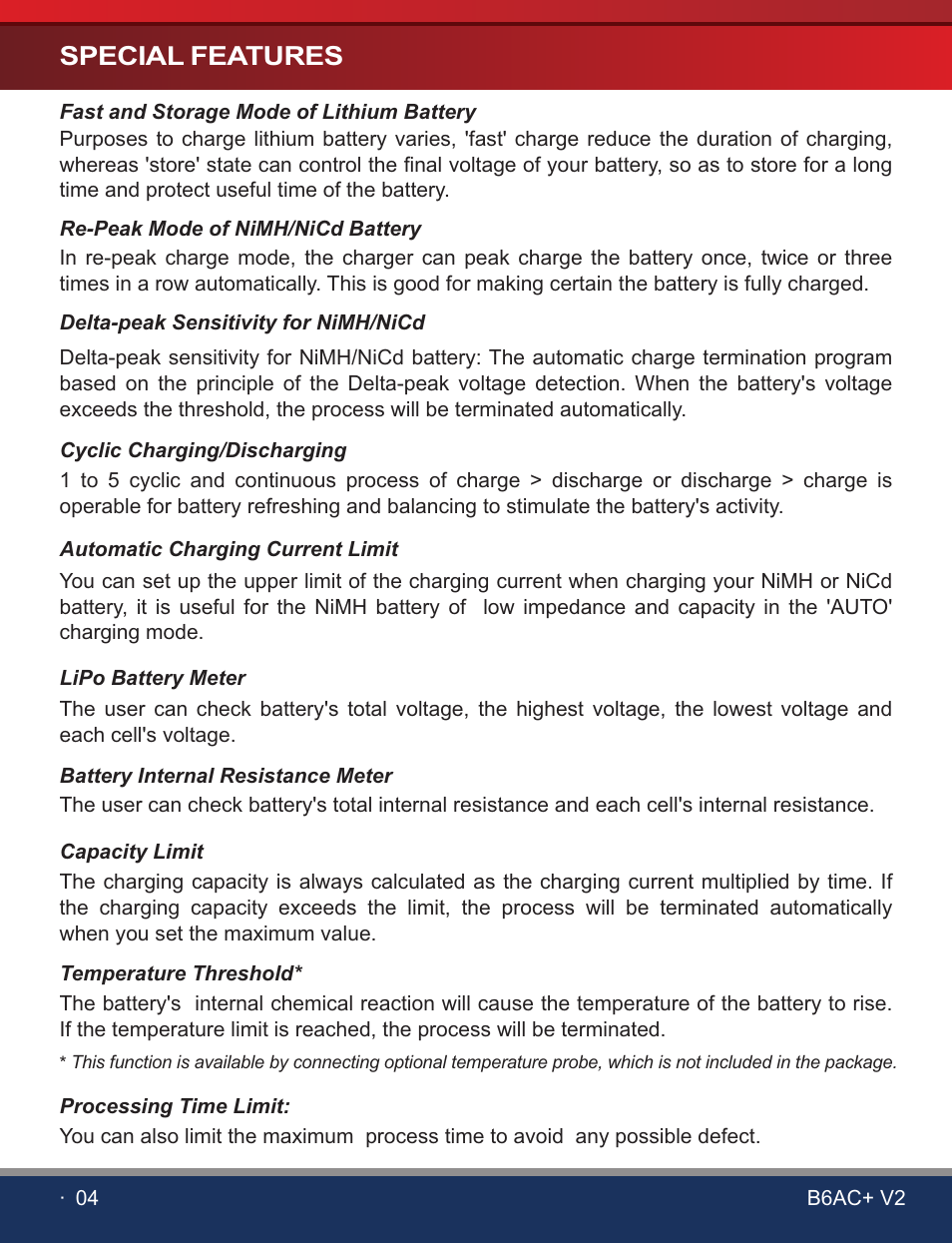 Special features | SkyRC B6AC+ V2 Charger User Manual | Page 6 / 28