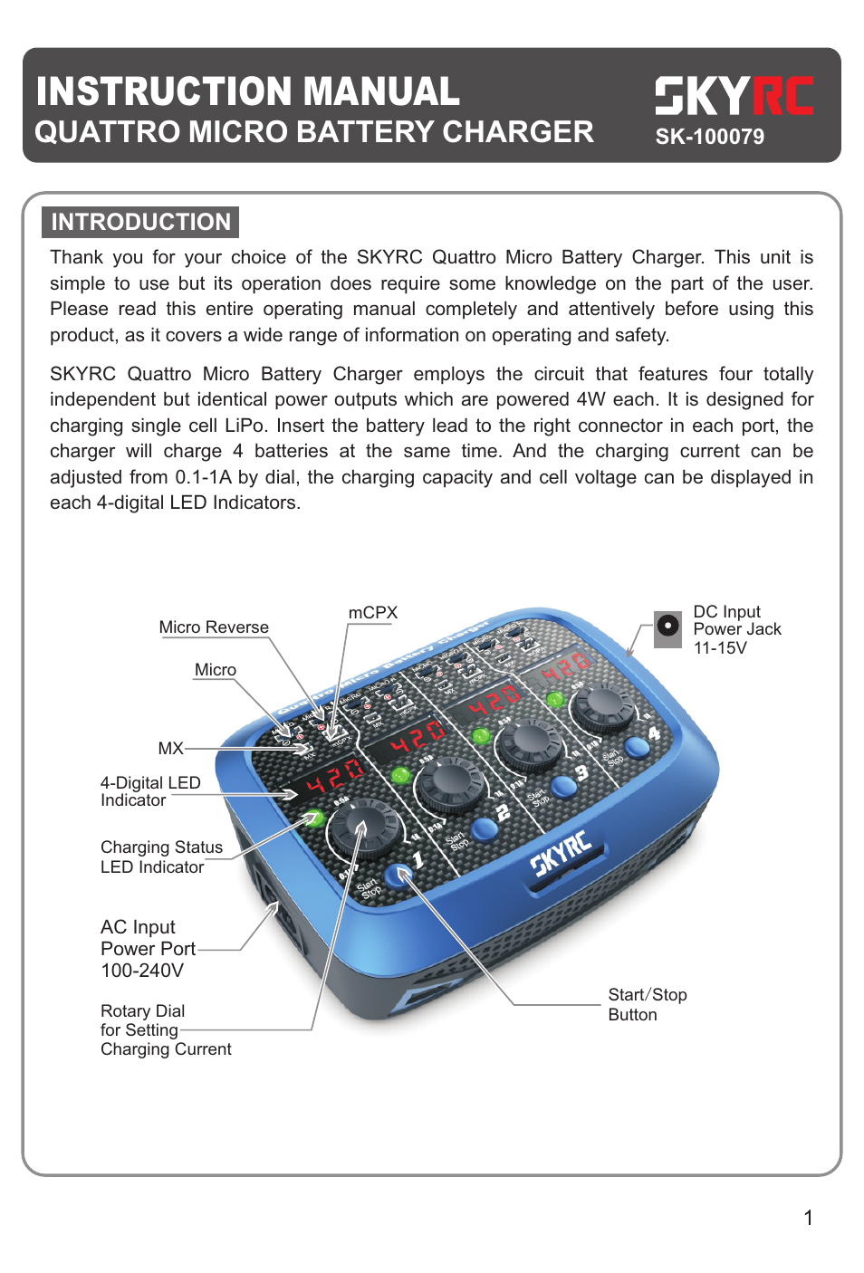 SkyRC Quattro Micro Battery Charger User Manual | 4 pages