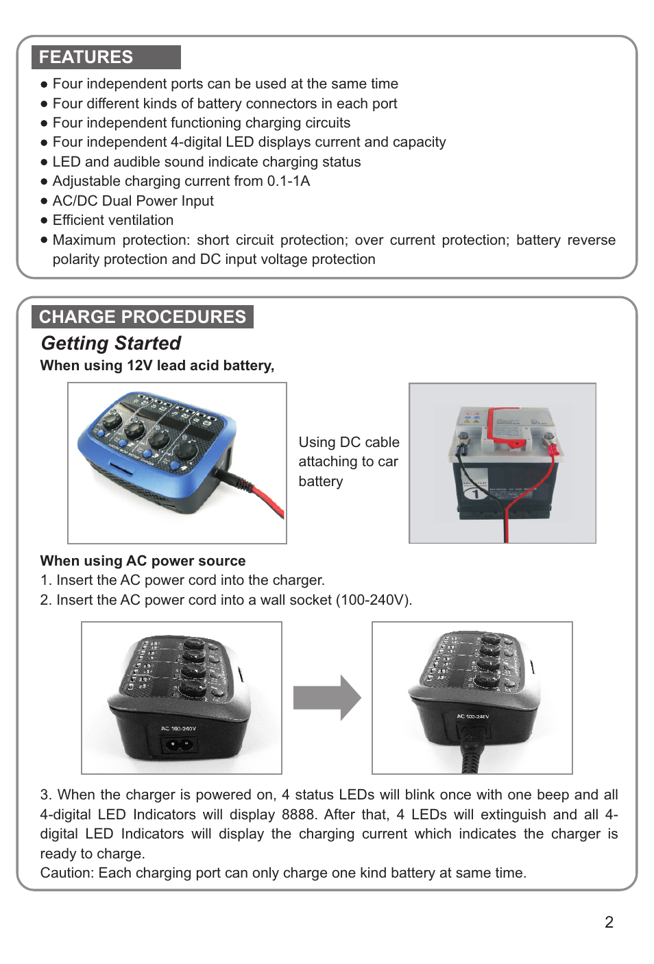 Getting started | SkyRC Quattro Micro Battery Charger User Manual | Page 2 / 4