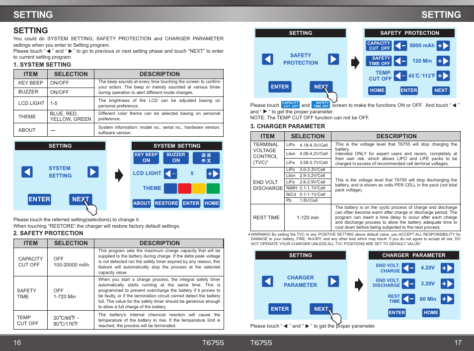 页 10, Setting | SkyRC T6755 Charger User Manual | Page 10 / 12