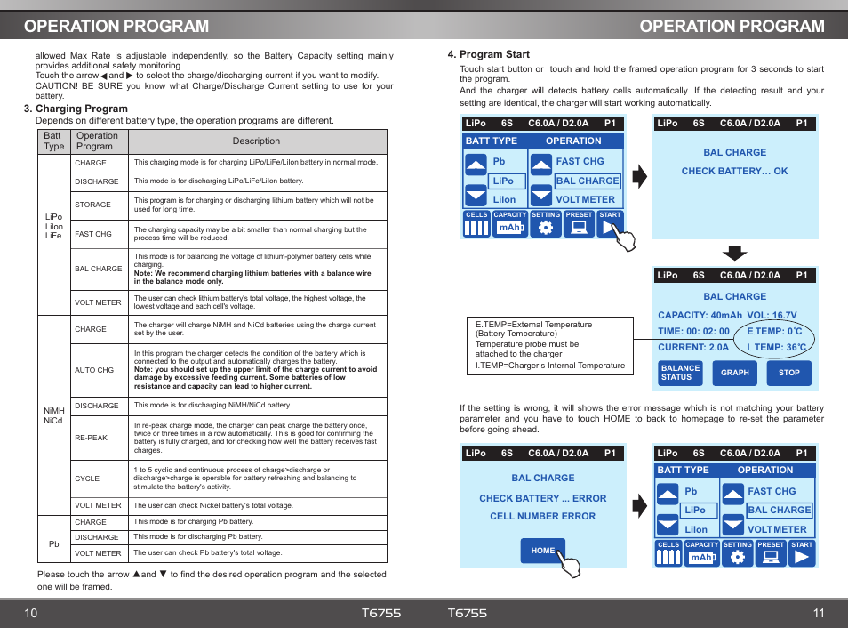 Operation program, T6755 | SkyRC T6755 Charger User Manual | Page 7 / 12