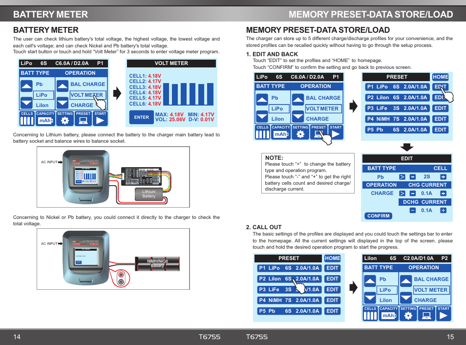 Battery meter, T6755 | SkyRC T6755 Charger User Manual | Page 9 / 12