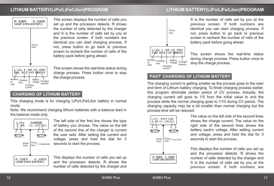 页 10, Lithium battery(lipo/life/liion)program, Charging of lithium battery | Fast' charging of lithium battery | SkyRC 6x80+ Blue Version Charger User Manual | Page 10 / 22