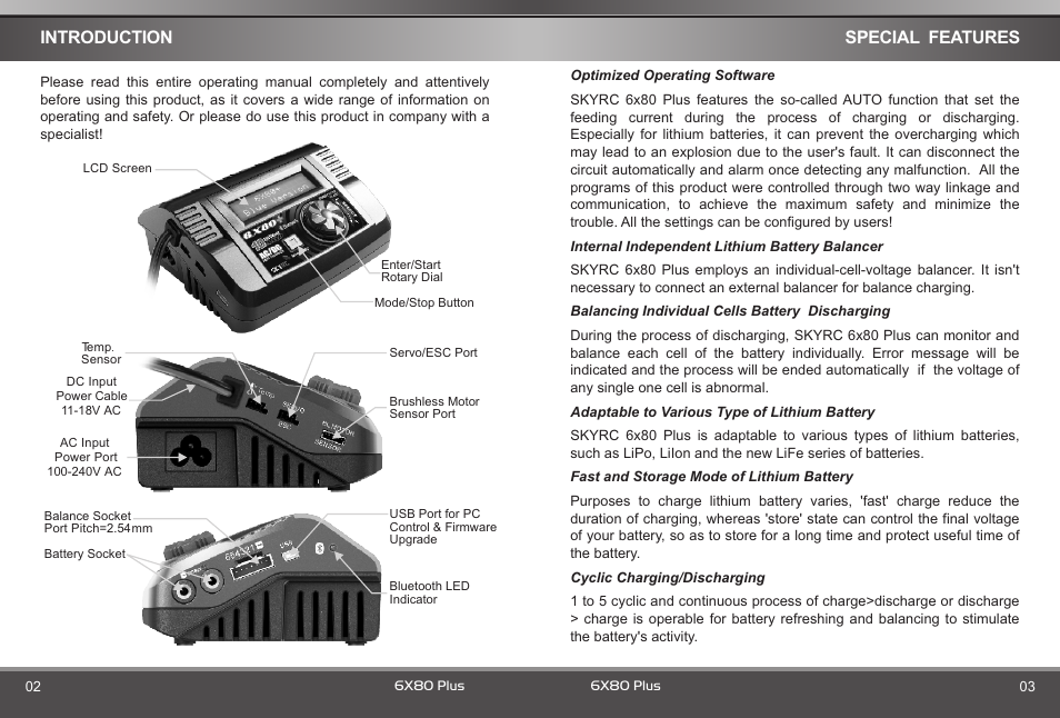 Introduction, Special features | SkyRC 6x80+ Blue Version Charger User Manual | Page 3 / 22