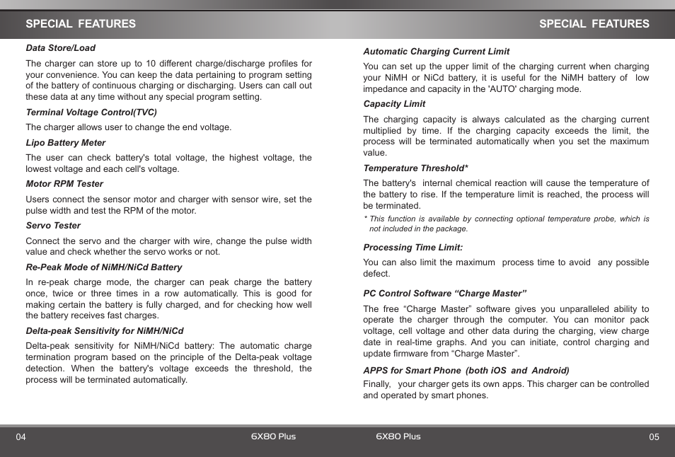 Special features | SkyRC 6x80+ Blue Version Charger User Manual | Page 4 / 22