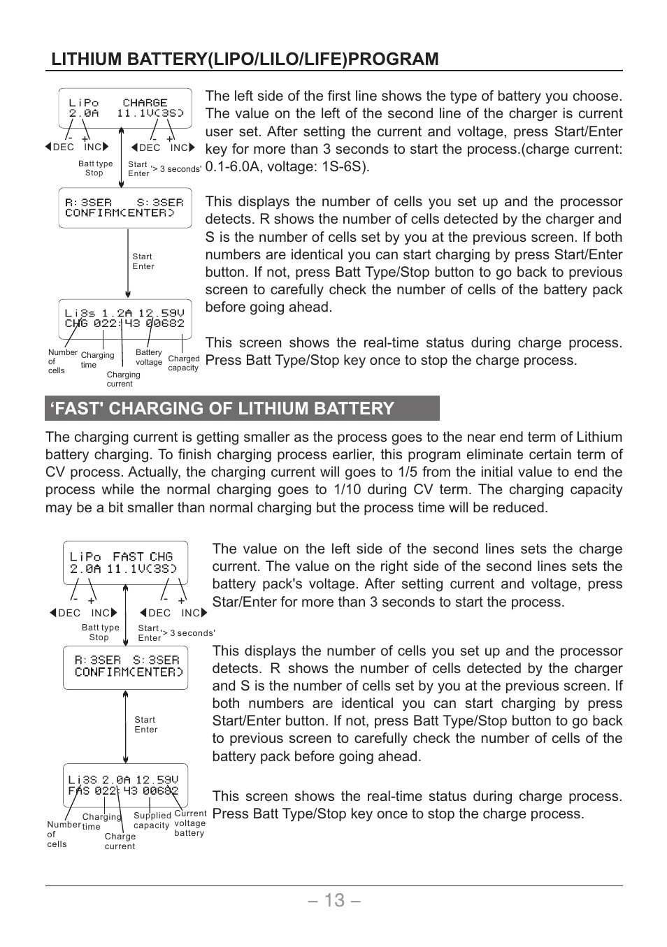 页 14, Lithium battery(lipo/lilo/life)program, Fast' charging of lithium battery | SkyRC Quattro B6AC User Manual | Page 14 / 28